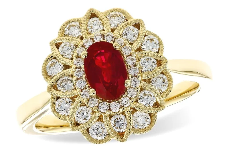 women’s rings with princess-cut sapphires and diamond center stones-14K Yellow Gold Ruby Ballerina Ring