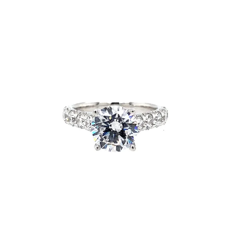 engagement rings with cushion-cut sapphires and diamonds for women-18K White Gold Classic Cathedral Round Diamond Engagement Ring