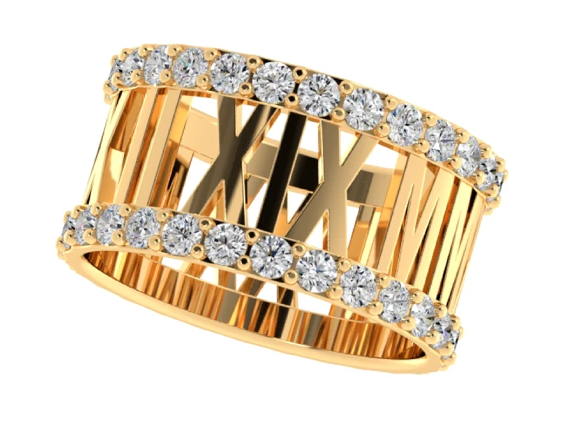 women’s engagement rings with round diamonds and sapphire pave-1ct Roman Numeral Band