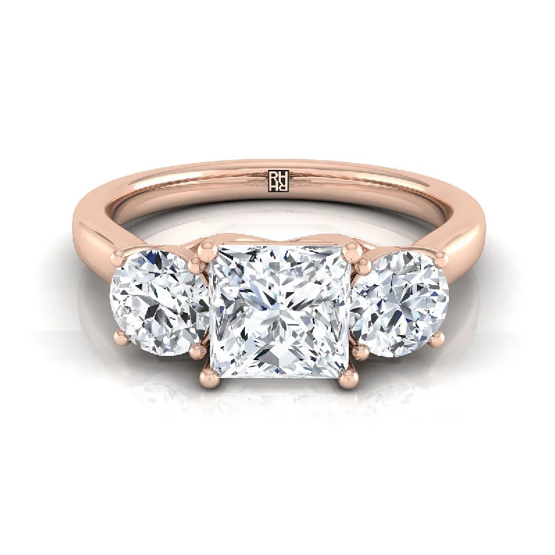 men’s wedding rings with square sapphires and diamond pave settings-14K Rose Gold Princess Cut Classic Three Stone Diamond Engagement Ring -5/8ctw