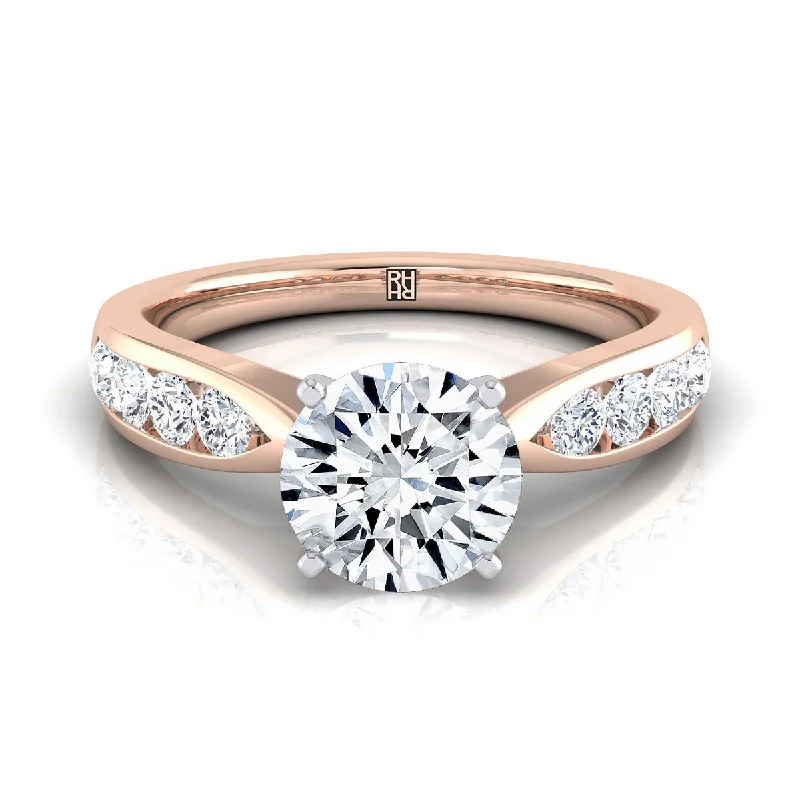 women’s rings with large diamonds and sapphire pave settings-14K Rose Gold Round Brilliant Pinched Channel Diamond Channel Engagement Ring -3/8ctw