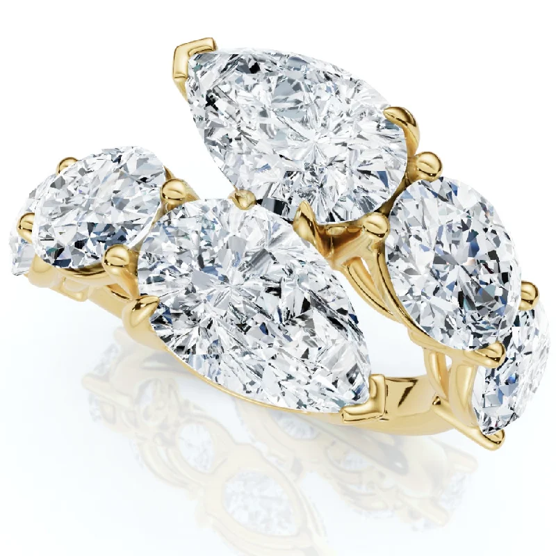 engagement rings with round diamonds and sapphire center stones-7.10Ct Pear & Oval Shape Bypass Ring Gold Lab Grown