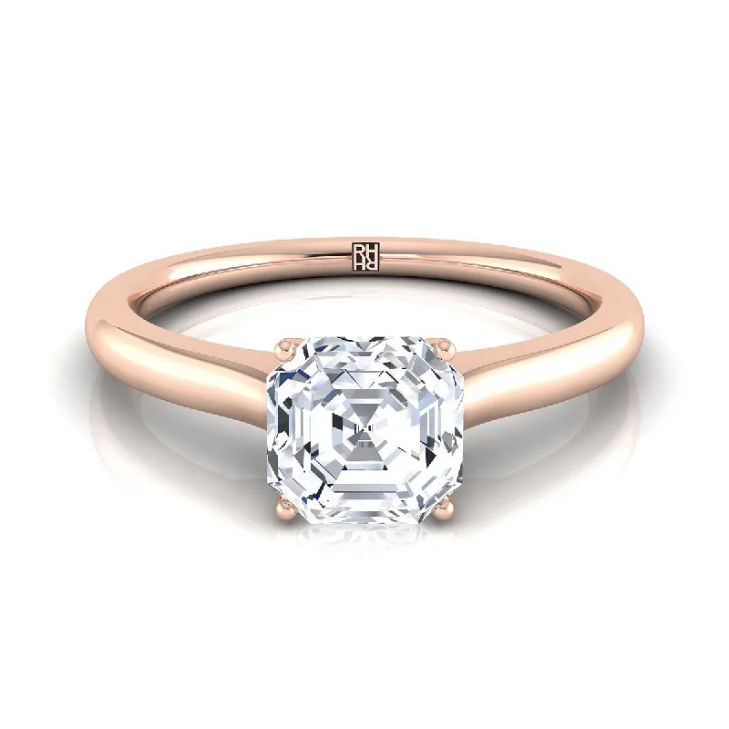 engagement rings with oval sapphires and square diamonds-14K Rose Gold Asscher Cut Cathedral Solitaire Surprise Secret Stone Engagement Ring