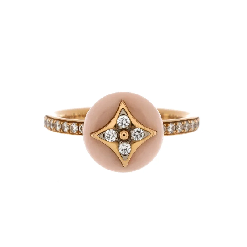 men’s rings with sapphire center stones and diamond pave-B Blossom Ring 18K Rose Gold and 18K White Gold with Pink Opal and Diamonds