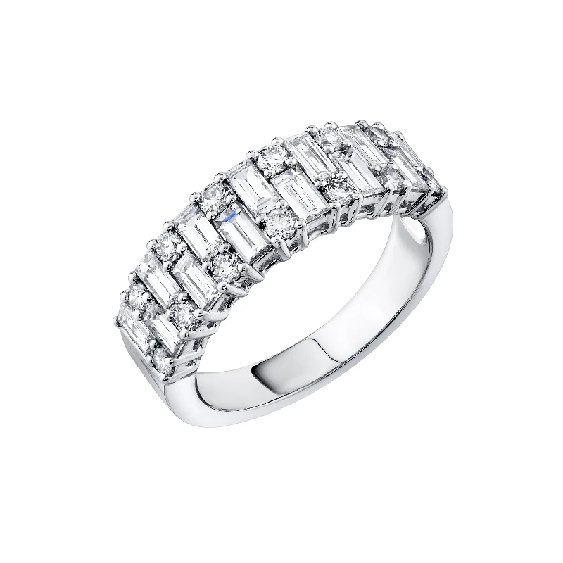 women’s engagement rings with round diamonds and sapphire accents-Baguette + Round Diamond Scattered Band