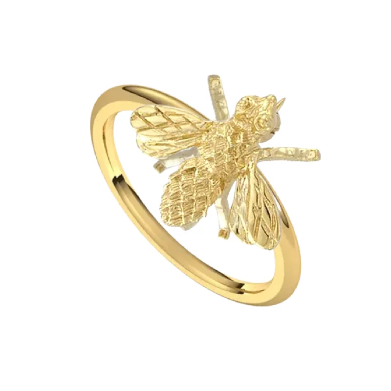 women’s engagement rings with oval diamonds and sapphire pave-Gold Bee Ring