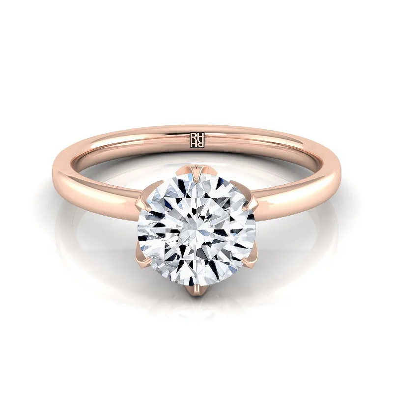 women’s rings with square diamonds and sapphire pave designs-14K Rose Gold Round Brilliant Diamond Secret Stone Claw Prong Solitaire Engagement Ring