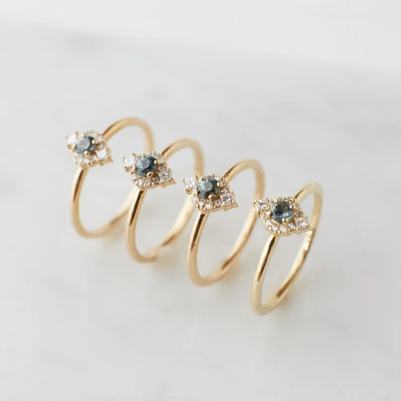 engagement rings with oval sapphires and round diamonds for engagement-Brooklyn Ring - 3mm Teal Round Sapphire