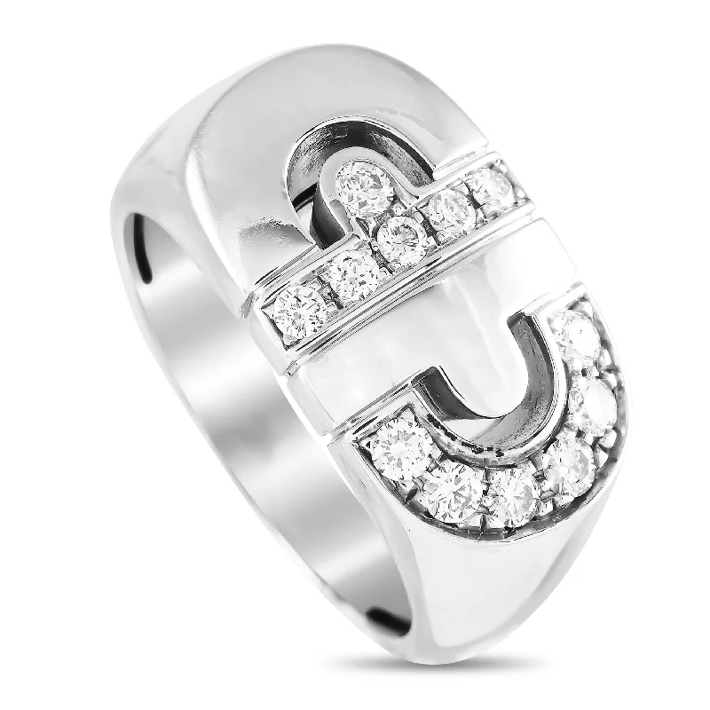 engagement rings with emerald-cut sapphires and diamond settings-Bvlgari Parentesi 18K White Gold 0.25ct Diamond Ring  BV01-073124