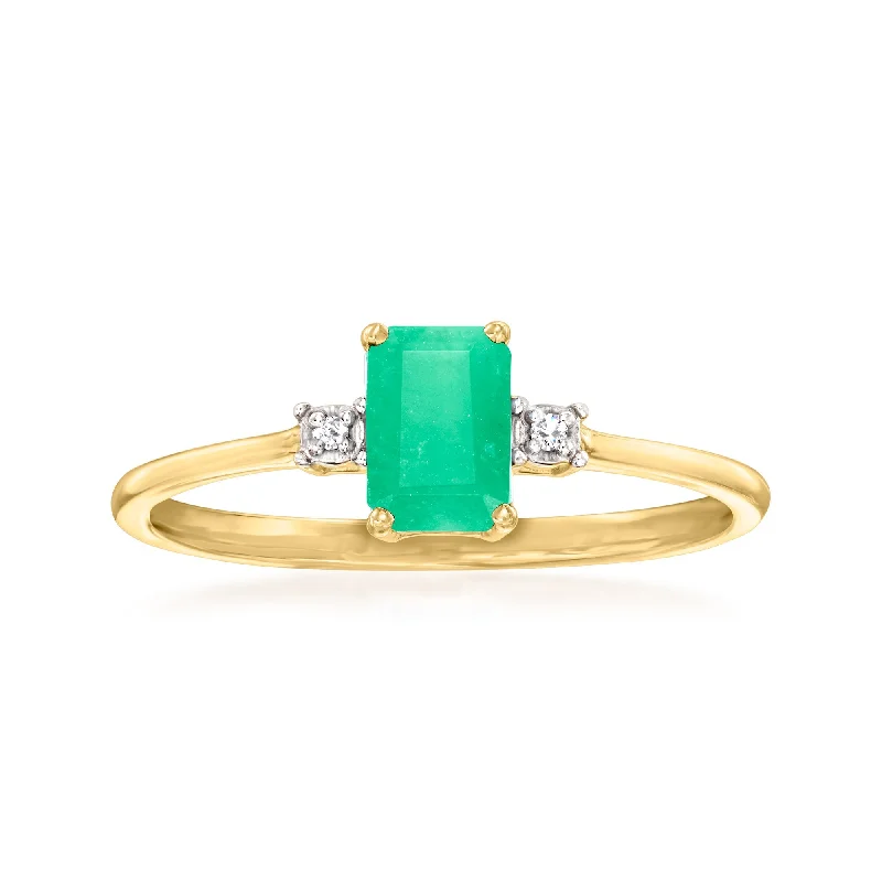 engagement rings with oval sapphires and diamond halos-Canaria Emerald Ring With Diamond Accents in 10kt Yellow Gold