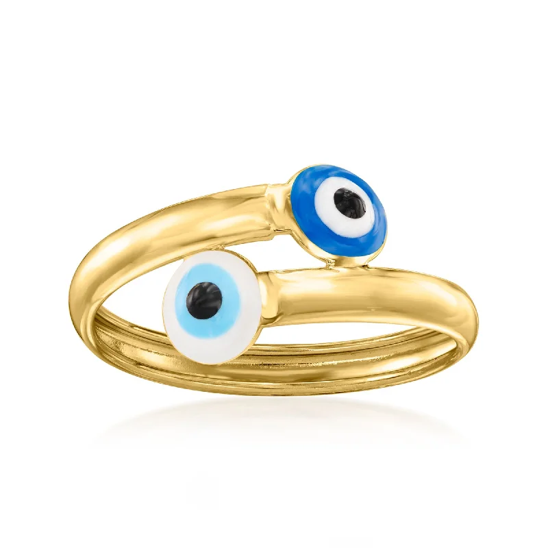 women’s rings with emerald-cut sapphires and diamond pave settings-Canaria Italian Multicolored Enamel Evil Eye Bypass Ring in 10kt Yellow Gold