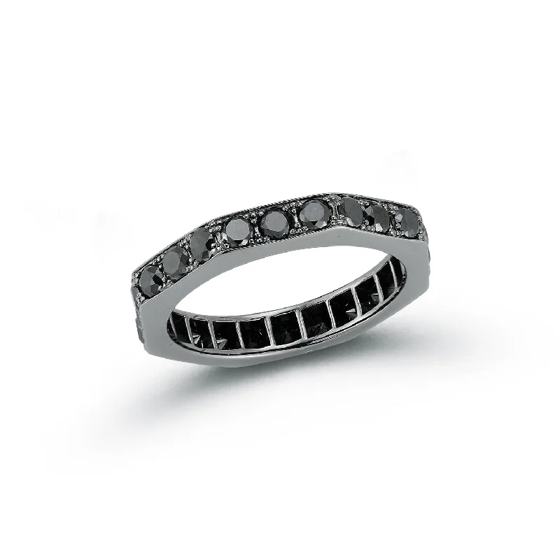 men’s wedding bands with radiant sapphires and diamond pave details-CARRINGTON 18K BLACK GOLD AND BLACK DIAMOND OCTAGON BAND RING