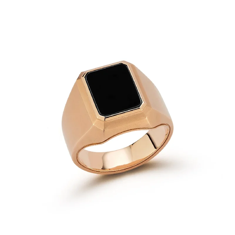 engagement rings with cushion-cut sapphires and diamond halos-CARRINGTON 18K ROSE GOLD AND BLACK SPINEL RECTANGULAR SIGNET RING