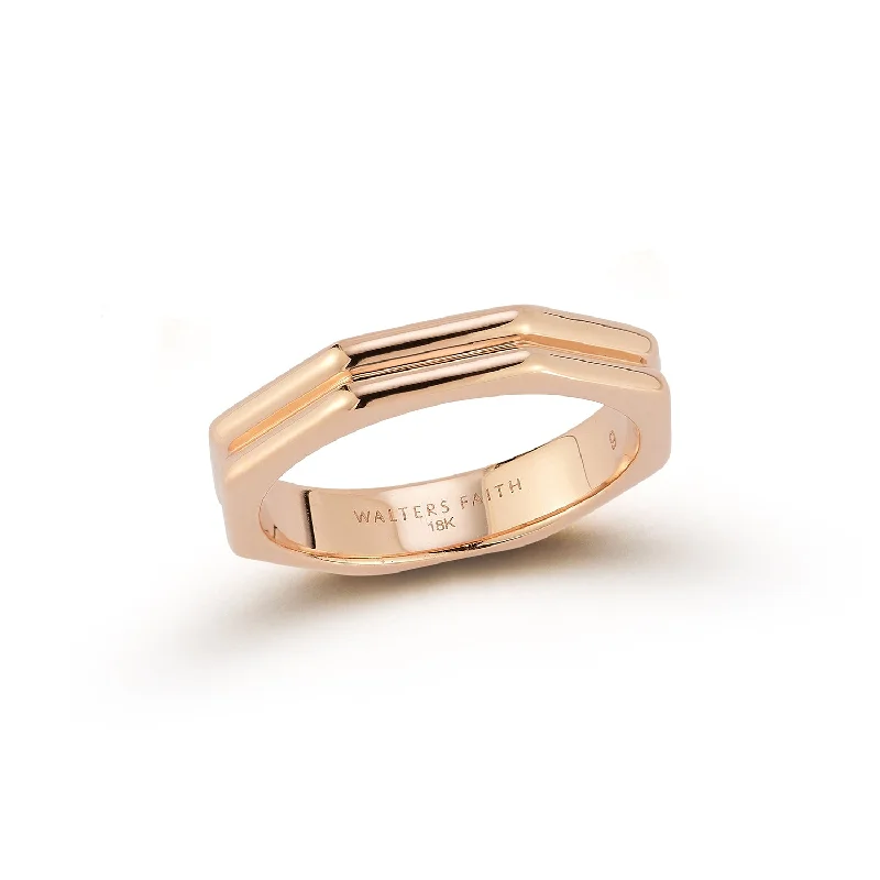 women’s engagement rings with round diamonds and sapphire accents-CARRINGTON 18K ROSE GOLD DOUBLE ROW OCTAGON BAND RING