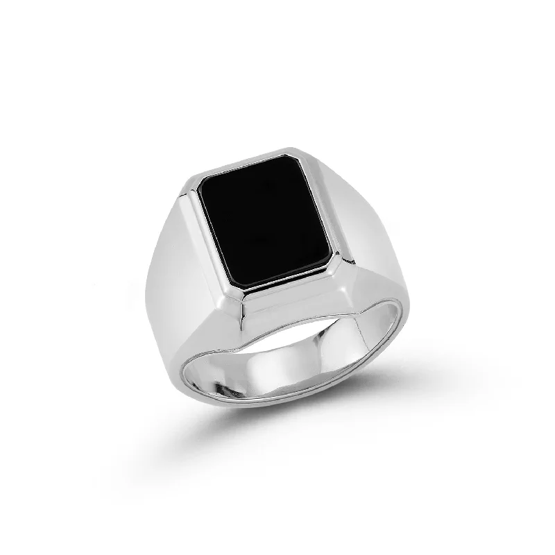 engagement rings with radiant sapphires and diamond center stones-CARRINGTON STERLING SILVER AND BLACK SPINEL RECTANGULAR SIGNET RING