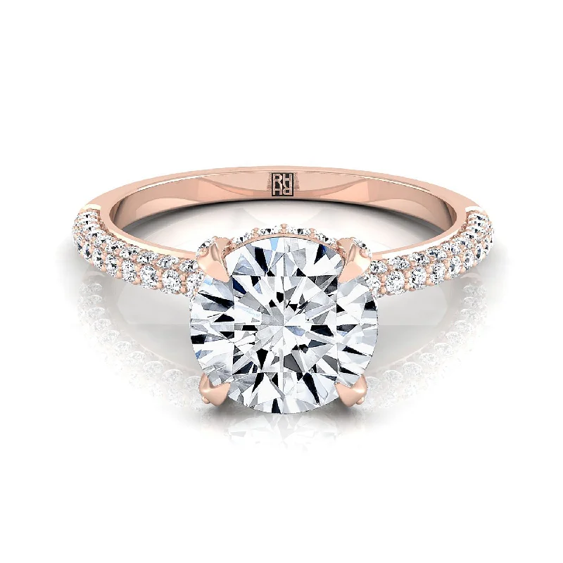 engagement rings with cushion-cut sapphires and diamonds for women-14K Rose Gold Round Brilliant Diamond Encrusted Claws and Triple Pave Engagement Ring -1/2ctw