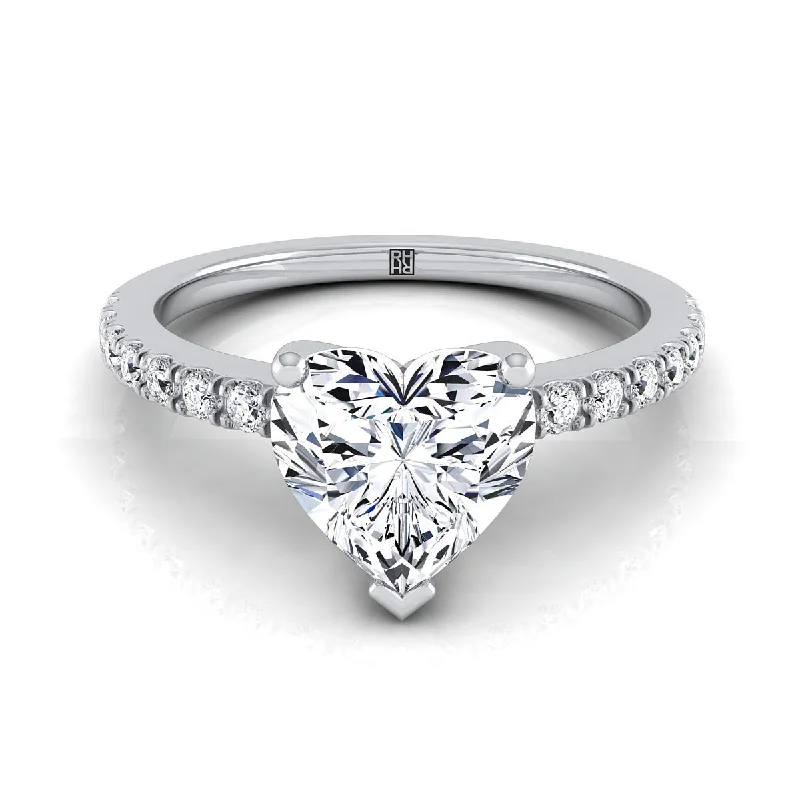 engagement rings with radiant sapphires and diamond center stones-14K White Gold Heart Shape Center Simple Linear Diamond Pave Engagement Ring -1/5ctw