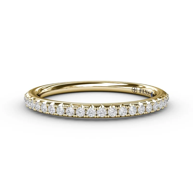 engagement rings with square sapphires and diamond pave bands-Diamond Petite French Set Band in 14K Yellow Gold