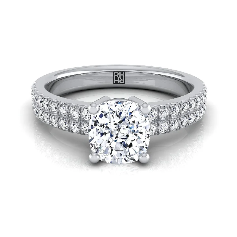 women’s engagement rings with square sapphires and diamonds-14K White Gold Cushion Diamond Double Pave Row Engagement Ring -1/4ctw