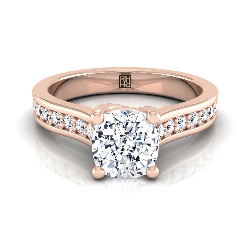 men’s wedding bands with round sapphires and diamond center stones-14K Rose Gold Cushion Diamond Channel Set Engagement Ring -1/3ctw