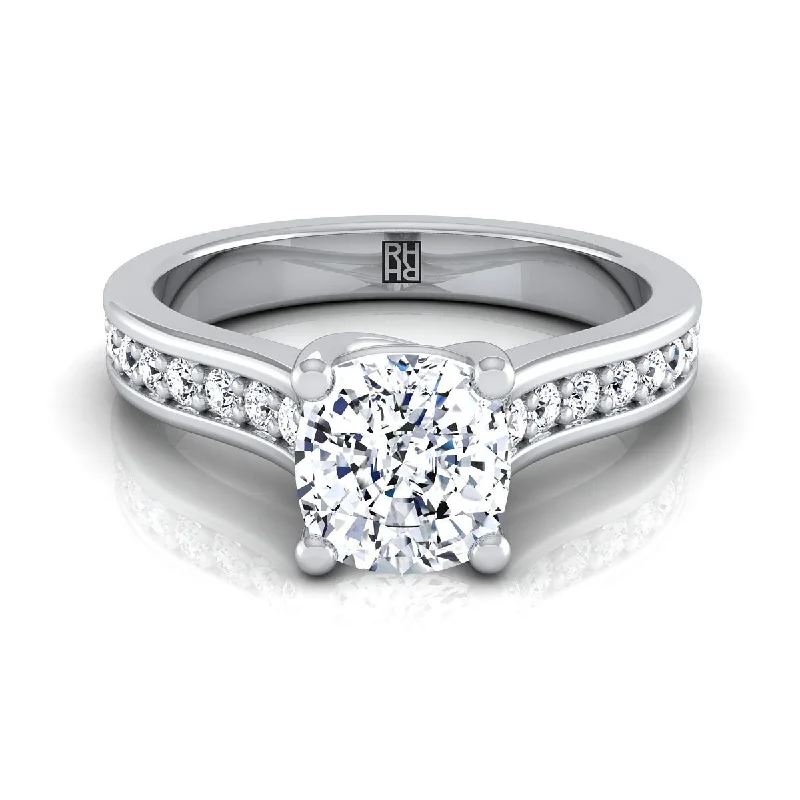 women’s engagement rings with oval sapphires and diamond pave bands-14K White Gold Cushion Diamond Channel Set Engagement Ring -1/3ctw