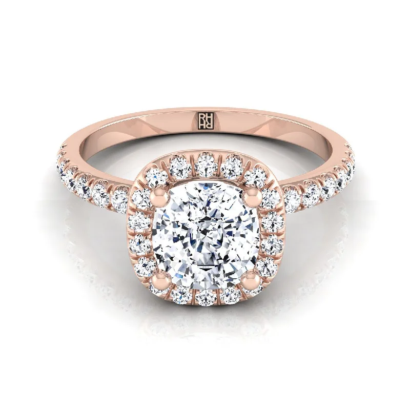 engagement rings with radiant sapphires and square diamonds-14K Rose Gold Cushion Classic Halo Linear Diamond Engagement Ring -1/3ctw