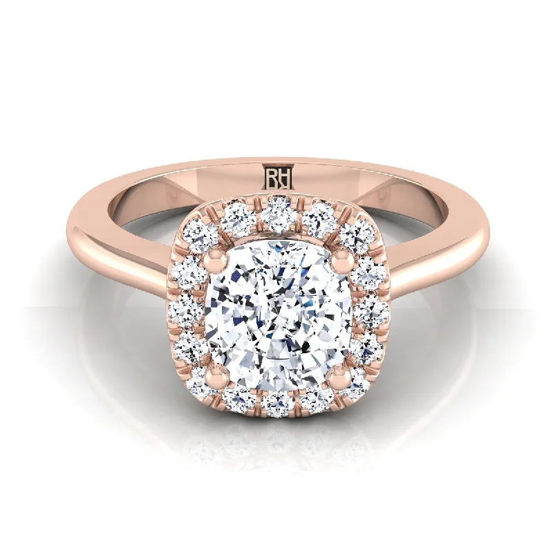 men’s wedding rings with radiant sapphires and diamonds in modern styles-14K Rose Gold Cushion Diamond Classic Halo French Pave Engagement Ring -1/4ctw