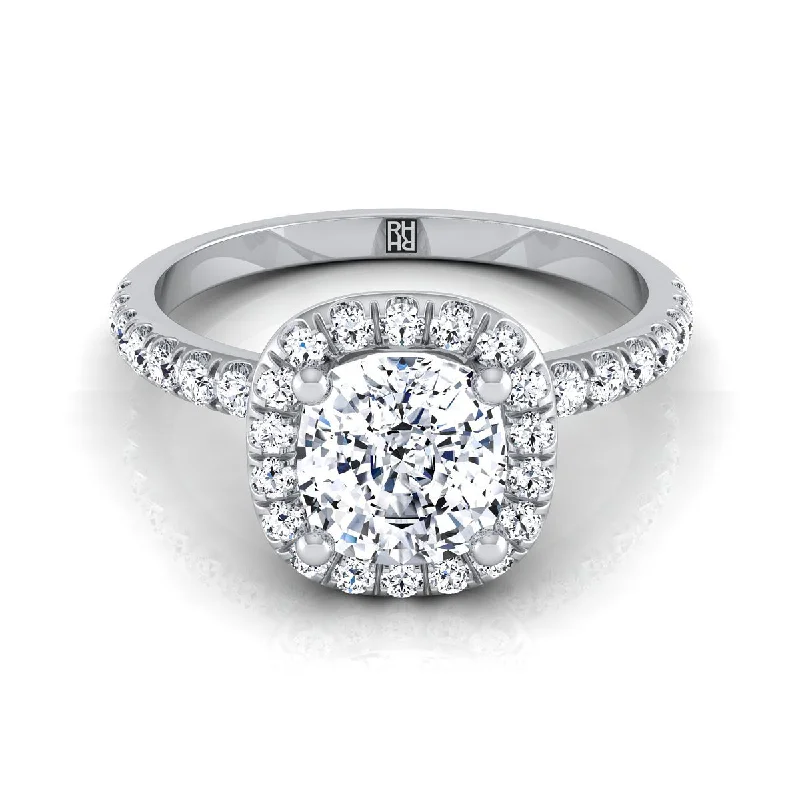 engagement rings with cushion-cut sapphires and diamond halos-14K White Gold Cushion Classic Halo Linear Diamond Engagement Ring -1/3ctw