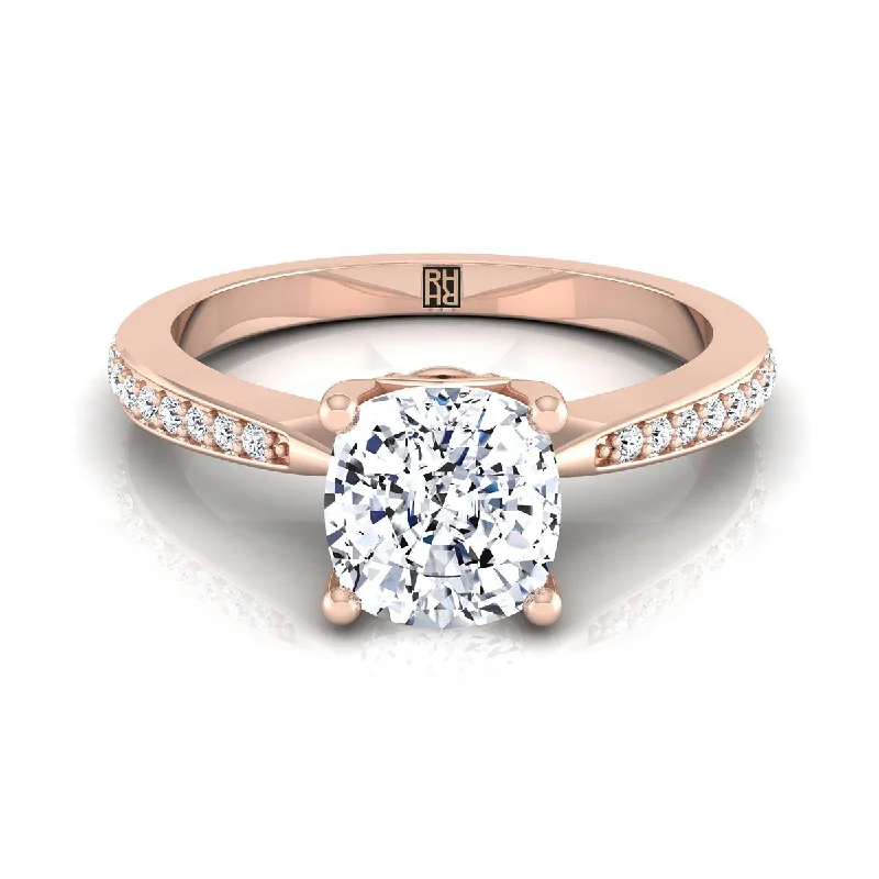 women’s engagement rings with square sapphires and diamonds-14K Rose Gold Cushion Diamond Tapered Pave Engagement Ring -1/8ctw