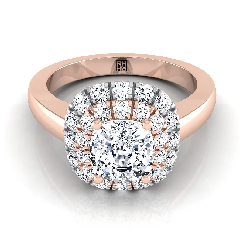 men’s wedding rings with princess-cut diamonds and sapphire designs-14K Rose Gold Cushion Diamond Stair Step Double Halo Engagement Ring -1/2ctw