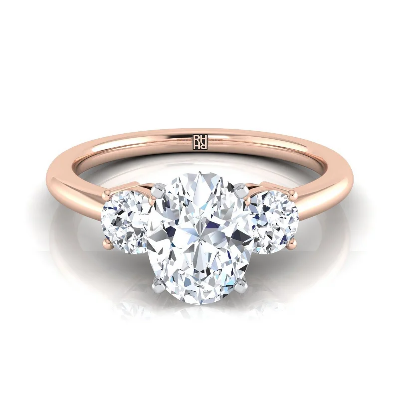 women’s rings with vintage diamonds and sapphire accents-14K Rose Gold Oval Diamond Perfectly Matched Round Three Stone Diamond Engagement Ring -1/4ctw