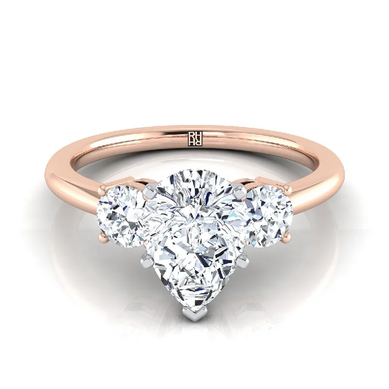 men’s rings with diamond pave and sapphire center stones-14K Rose Gold Pear Shape Center Diamond Perfectly Matched Round Three Stone Diamond Engagement Ring -1/4ctw