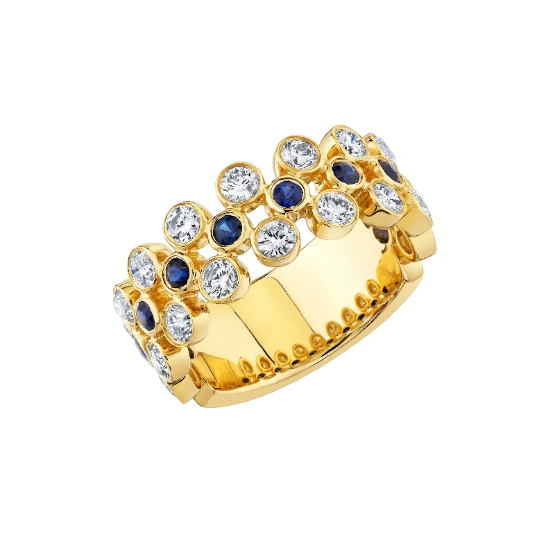 women’s rings with sapphire center stones and diamond pave designs-Diamond and Gemstone Bezel Band