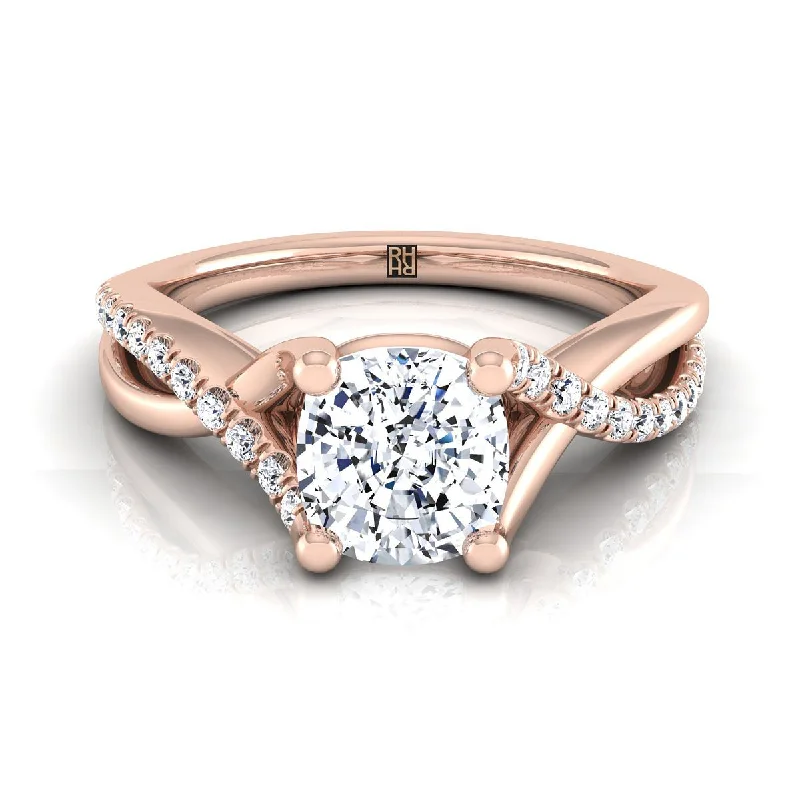 men’s rings with vintage sapphires and diamond details-14K Rose Gold Cushion Bypass Pave Diamond Twist Engagement Ring -1/6ctw