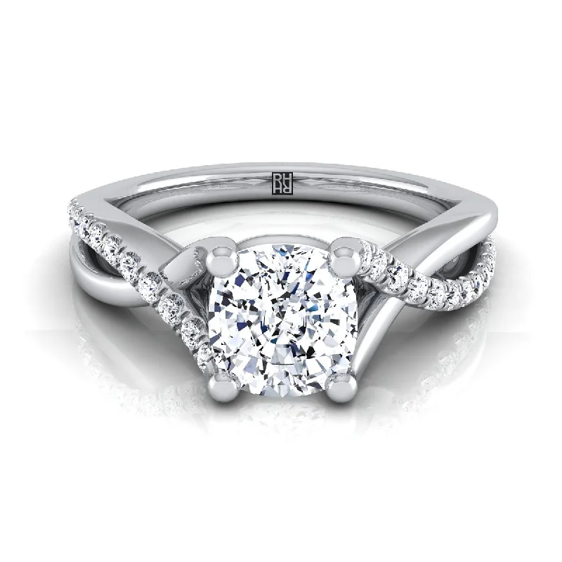 engagement rings with princess-cut sapphires and diamond halos-14K White Gold Cushion Bypass Pave Diamond Twist Engagement Ring -1/6ctw