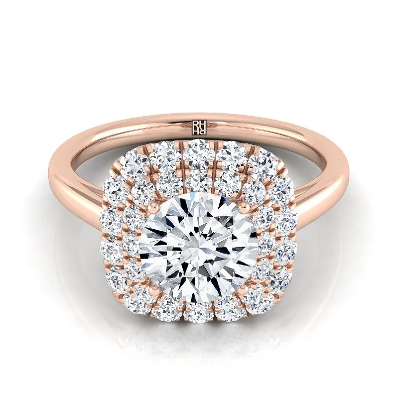 women’s rings with large diamonds and sapphire center stones-14K Rose Gold Round Brilliant Diamond Stair Step Double Halo Engagement Ring -5/8ctw