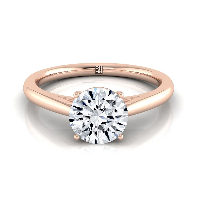 women’s rings with radiant diamonds and sapphire pave designs-14K Rose Gold Round Brilliant Rounded Comfort Fit Secret Stone Solitaire Engagement Ring