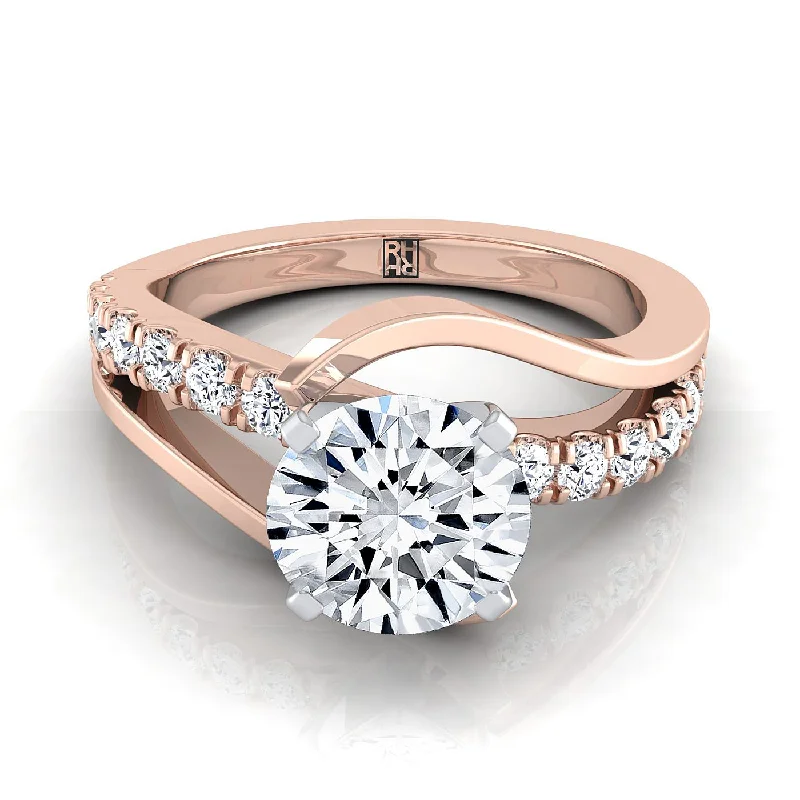 women’s rings with oval sapphires and diamond pave designs-14K Rose Gold Round Brilliant Unique Bypass Diamond Pave Swirl Engagement Ring -3/8ctw