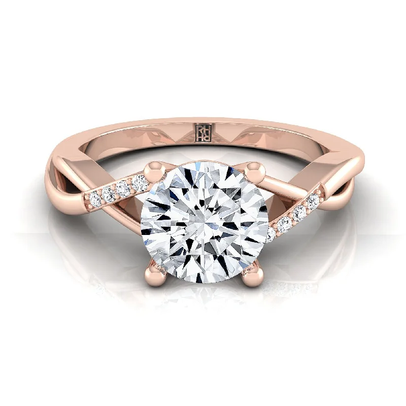 women’s engagement rings with square sapphires and diamonds-14K Rose Gold Round Brilliant Diamond Criss Cross Twist Engagement Ring