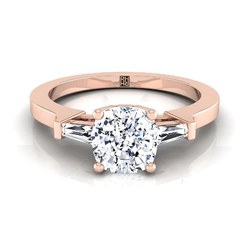 engagement rings with emerald-cut diamonds and sapphire bands-14K Rose Gold Cushion Diamond Tapered Baguette Accent Engagement Ring -1/4ctw