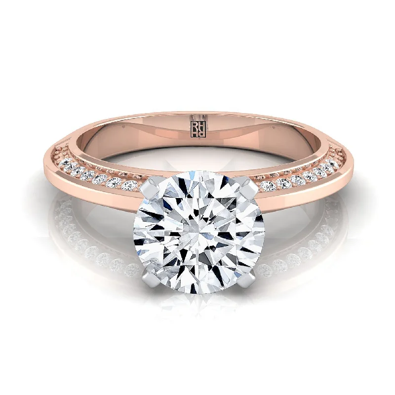 engagement rings with radiant sapphires and diamond halos-14K Rose Gold Round Brilliant Diamond Knife Edge Micropave Engagement Ring -1/5ctw