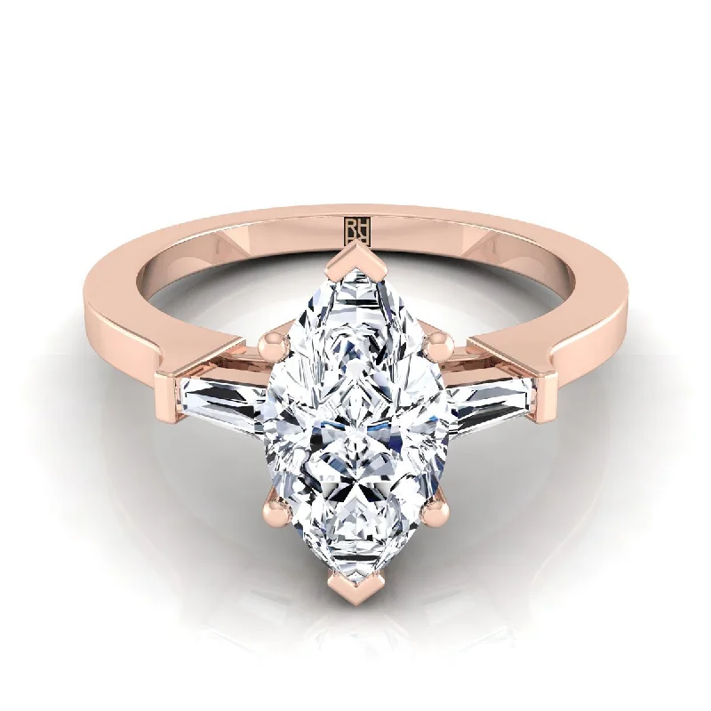 engagement rings with oval sapphires and round diamonds for men-14K Rose Gold Marquise  Diamond Tapered Baguette Accent Engagement Ring -1/4ctw