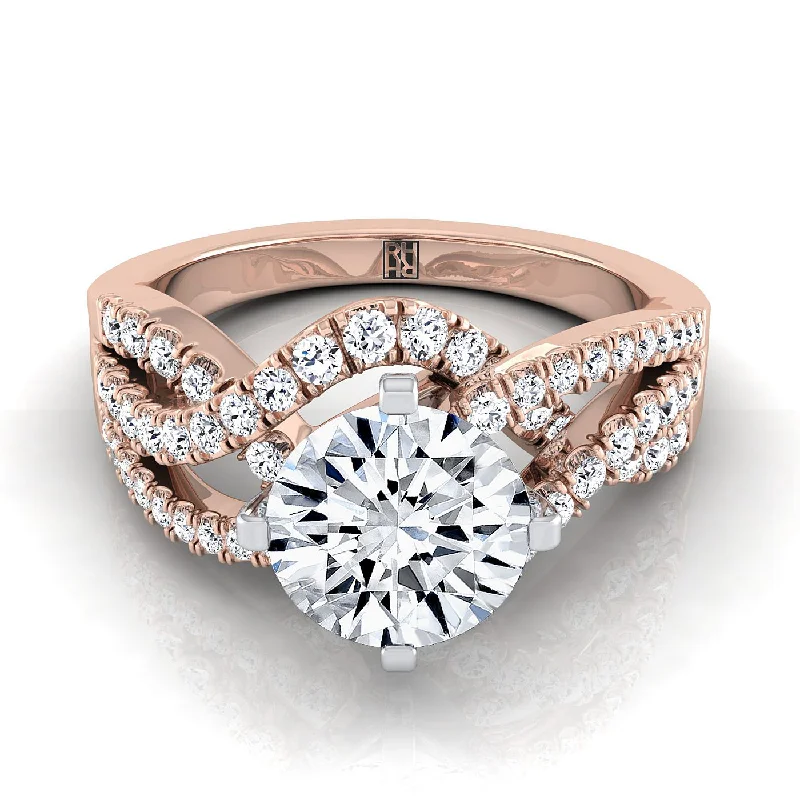 engagement rings with radiant diamonds and sapphire center stones-14K Rose Gold Round Brilliant Bypass Twist French Pave Swirl Diamond Engagement Ring -1/2ctw