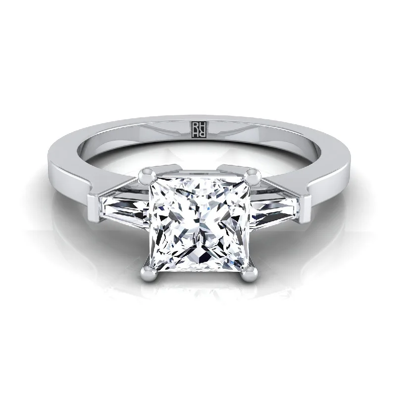 engagement rings with square sapphires and diamond halos-14K White Gold Princess Cut Diamond Tapered Baguette Accent Engagement Ring -1/4ctw