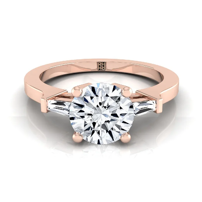 women’s rings with emerald-cut sapphires and diamond bands-14K Rose Gold Round Brilliant Diamond Tapered Baguette Accent Engagement Ring -1/4ctw