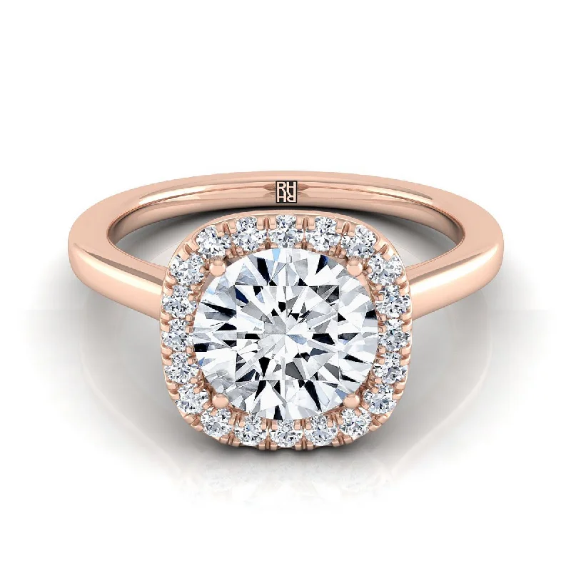 women’s rings with princess-cut sapphires and diamond center stones-14K Rose Gold Round Brilliant Diamond Modern Halo French Pave Engagement Ring -1/6ctw