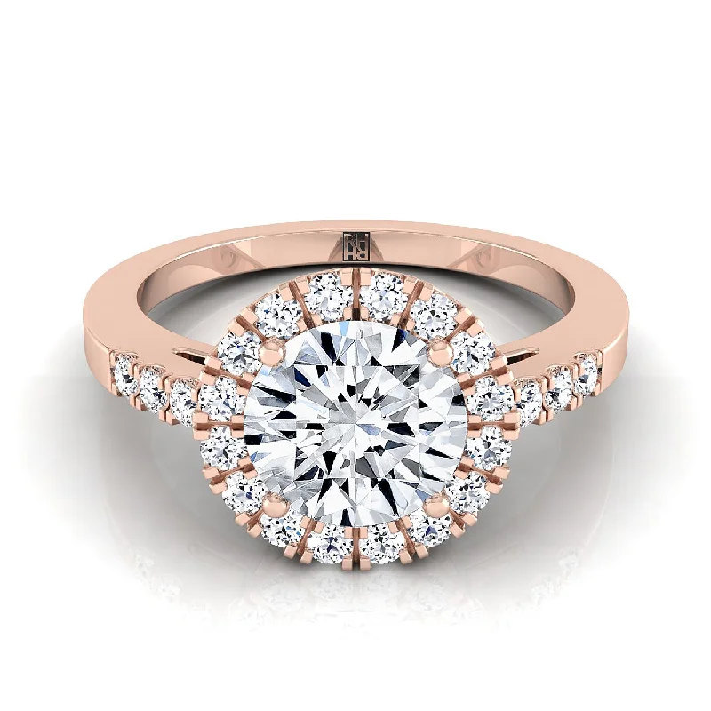 engagement rings with emerald-cut sapphires and diamond settings-14K Rose Gold Round Brilliant Diamond Horizontal Fancy East West Halo Engagement Ring -1/3ctw