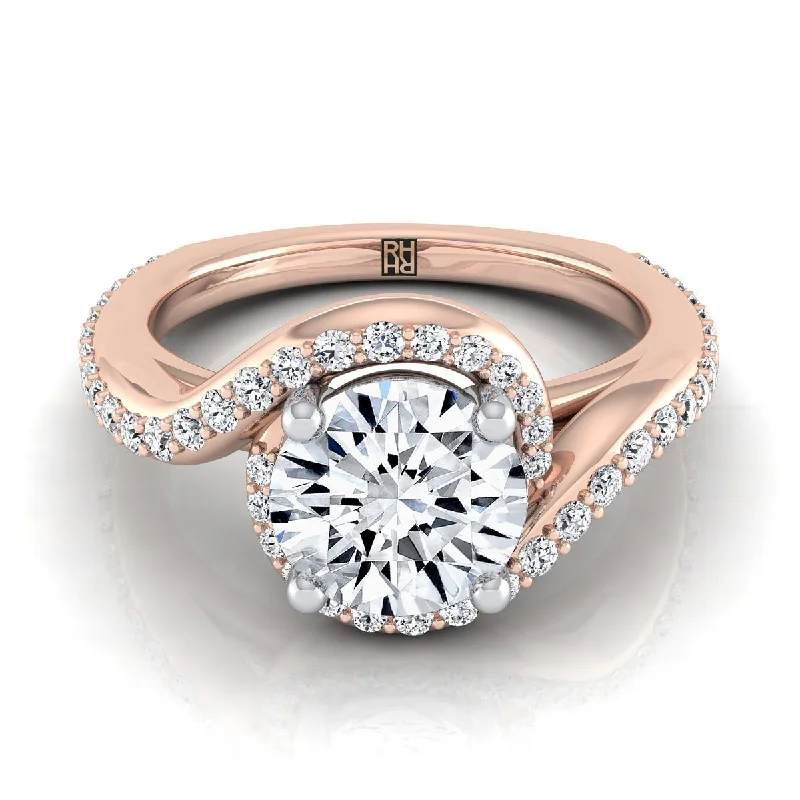 women’s rings with radiant sapphires and diamond pave bands-14K Rose Gold Round Brilliant Diamond Pave Halo Twist Swirl Engagement Ring -1/2ctw