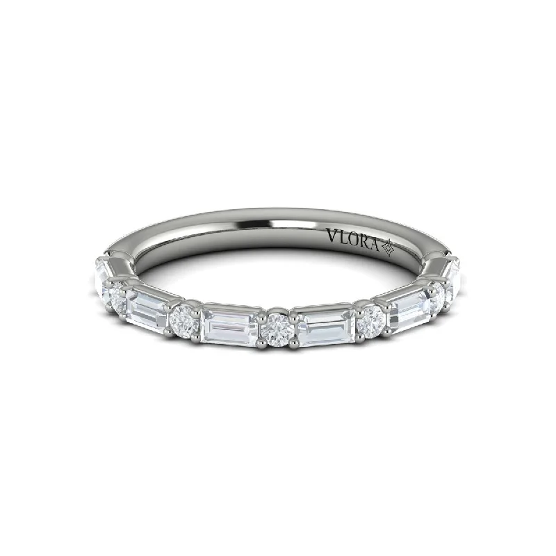 women’s rings with sapphire and diamond pave designs for engagement-Diamond Round & Baguette Band in 14K White Gold