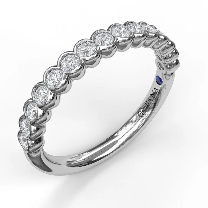 engagement rings with oval sapphires and diamond pave settings-Diamond Scallop Wedding Band in 14K White Gold